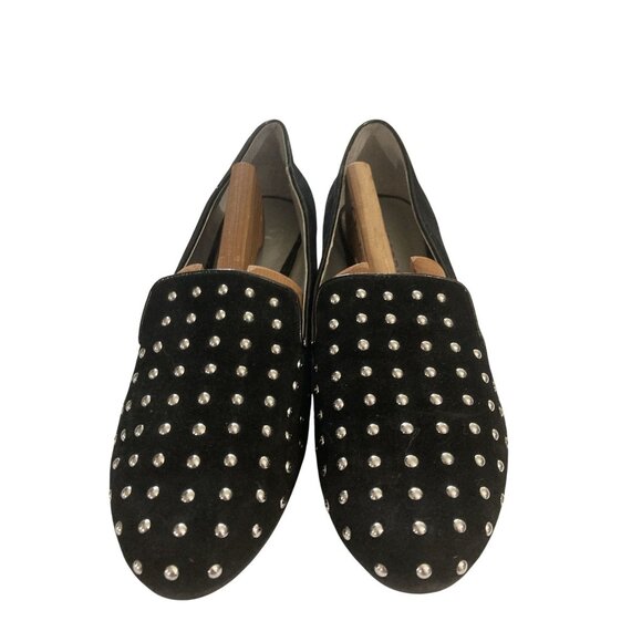 Tesori women's size 8W (Wide) Black Suede Slip-On silver Studded Loafers Shoes - Picture 2 of 8